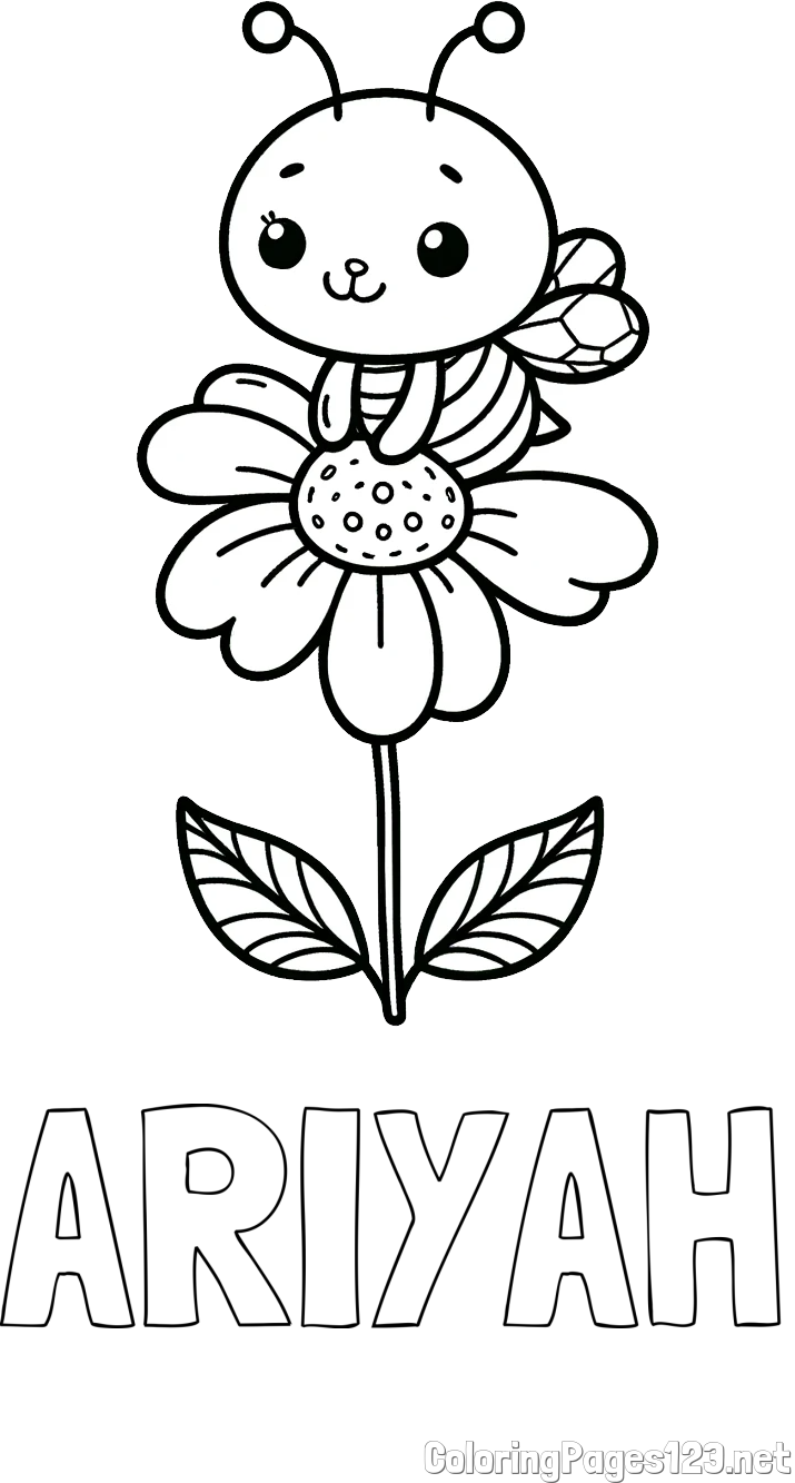 ARIYAH Coloring Page and Coloring Page of a Cute Bee on a Flower