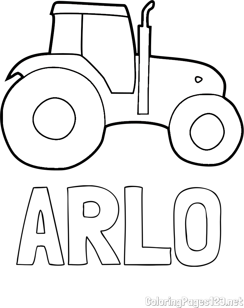 ARLO Coloring Page and Simple Tractor Coloring Page for Kids