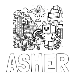ASHER Coloring Page alongside Minecraft World Coloring Page