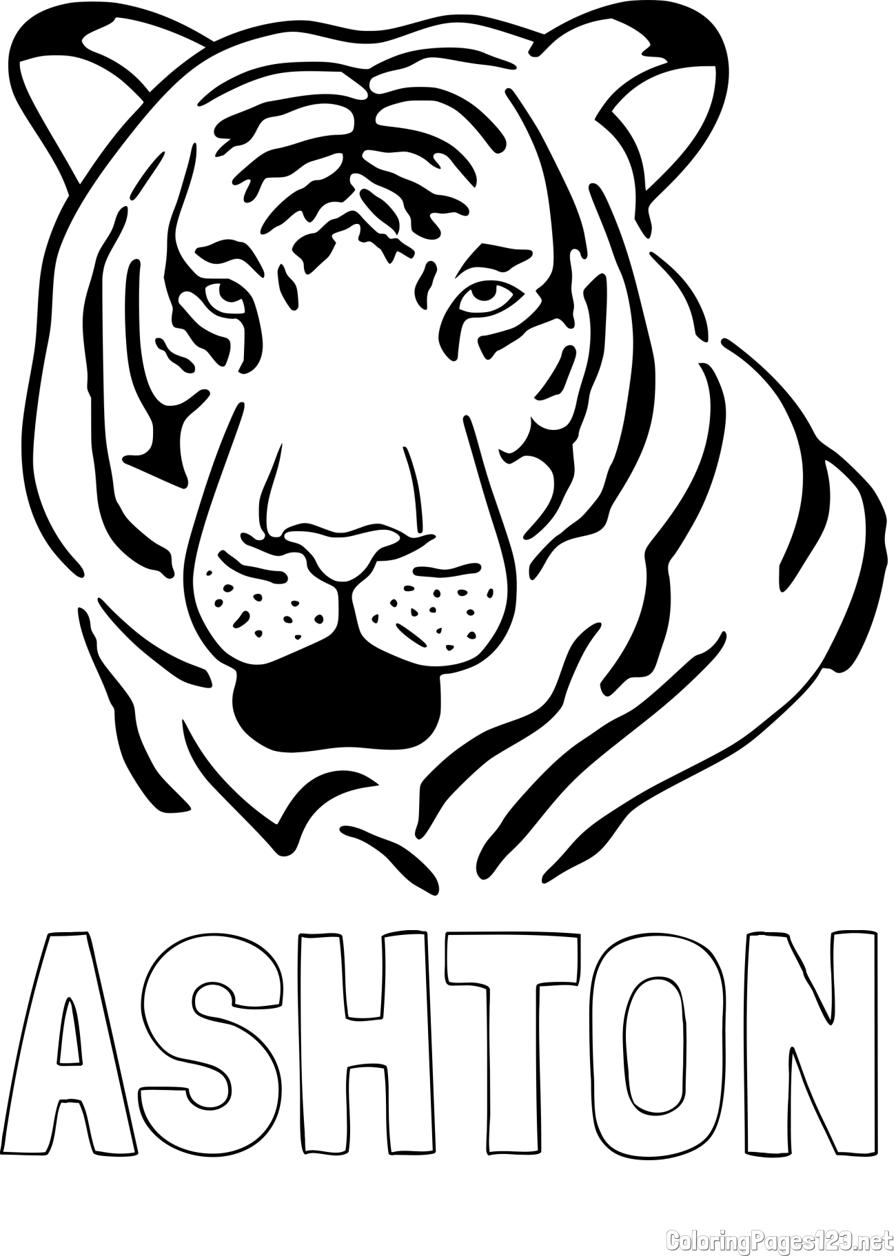 ASHTON Coloring Page and Tiger Head Coloring Page