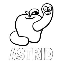 Online Created Coloring Page - ASTRID Coloring Page and Apple and Smiling Worm Coloring Page
