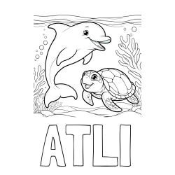 Online Created Coloring Page - ATLI Coloring Page and Coloring Book of a Cute Dolphin with a Turtle in the Sea