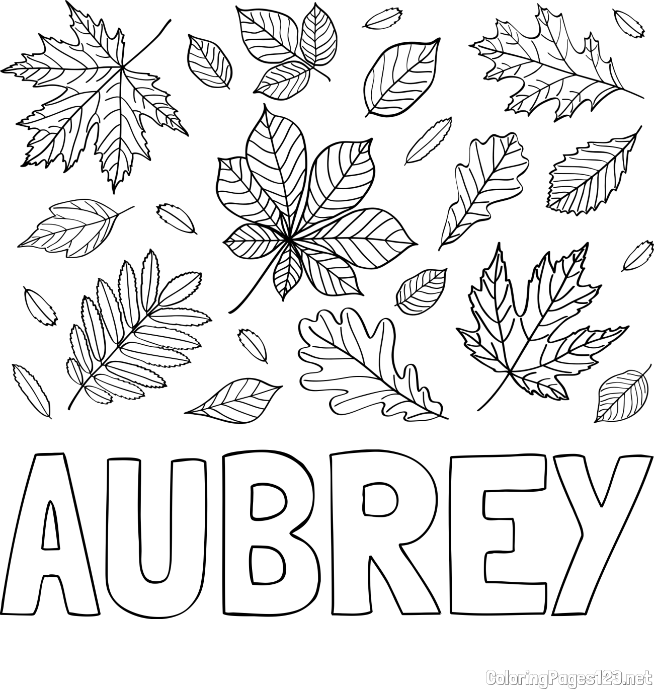 AUBREY Coloring Page and Autumn Leaves Coloring Page