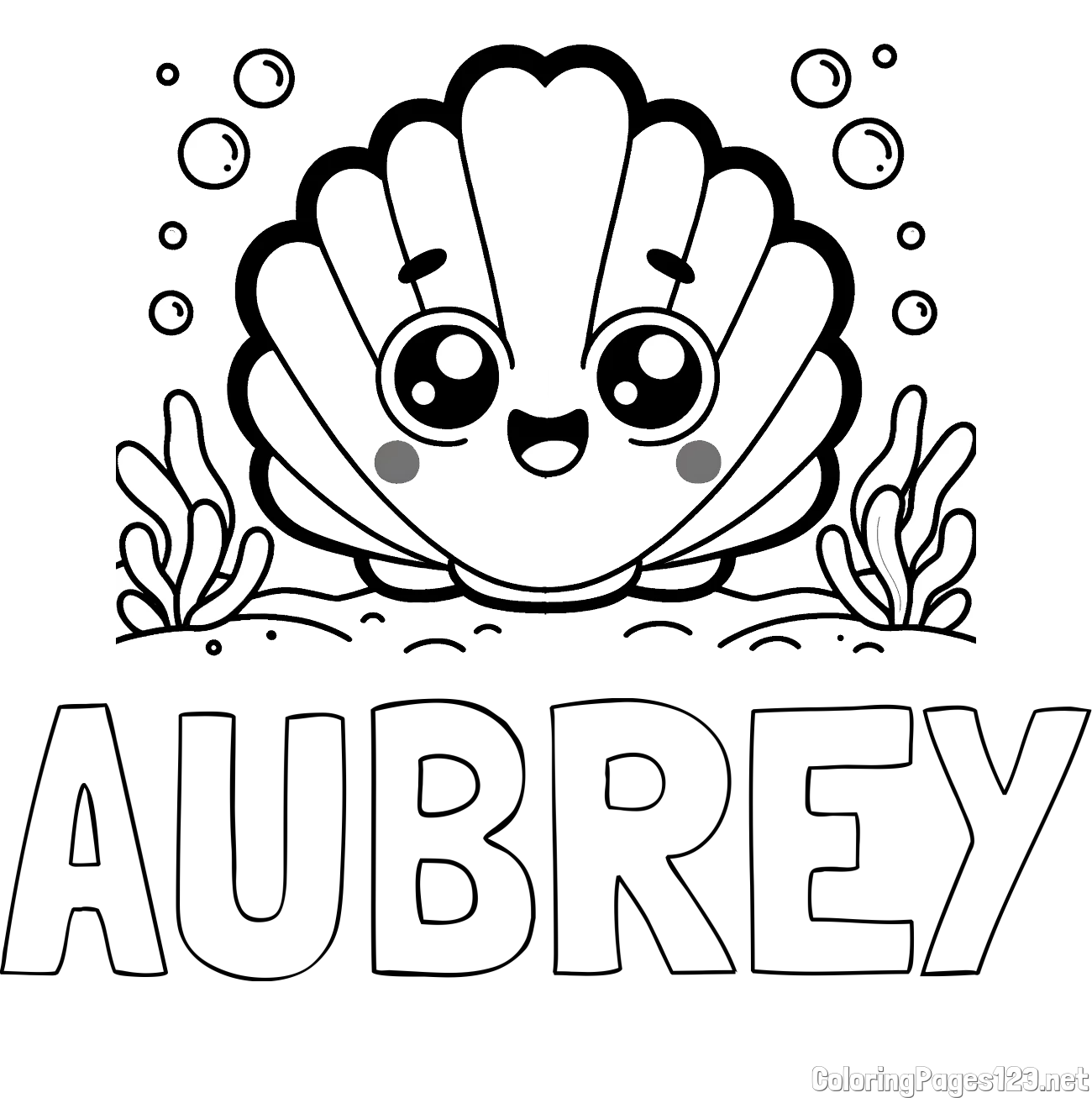 AUBREY Coloring Page and Smiling Seashell Coloring Page for Kids