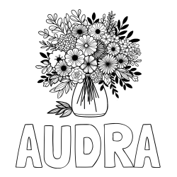 AUDRA Coloring Page alongside Flower Bouquet Coloring Page
