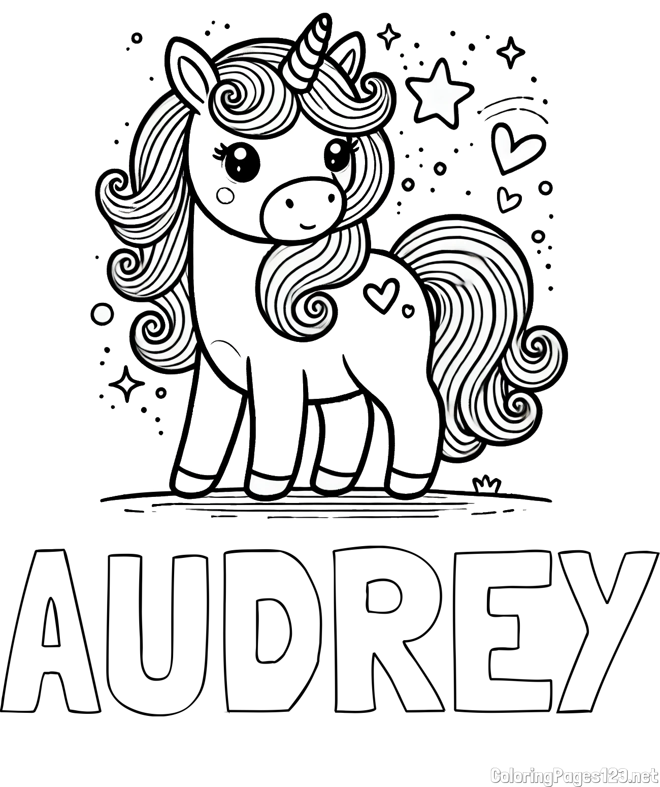 AUDREY Coloring Page and Cute Unicorn Coloring Page