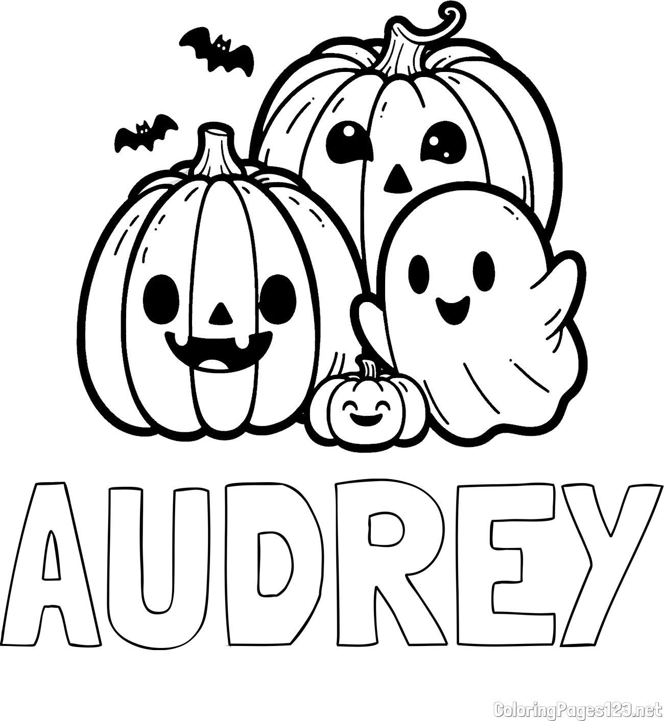 AUDREY Coloring Page and Halloween Pumpkin and Ghost Coloring Page