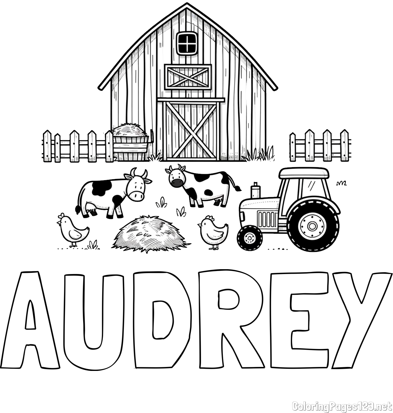 AUDREY Coloring Page and Kids Farm Coloring Page