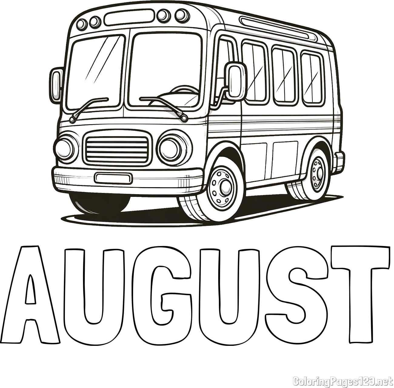 AUGUST Coloring Page and Coloring Page of a Big Bus