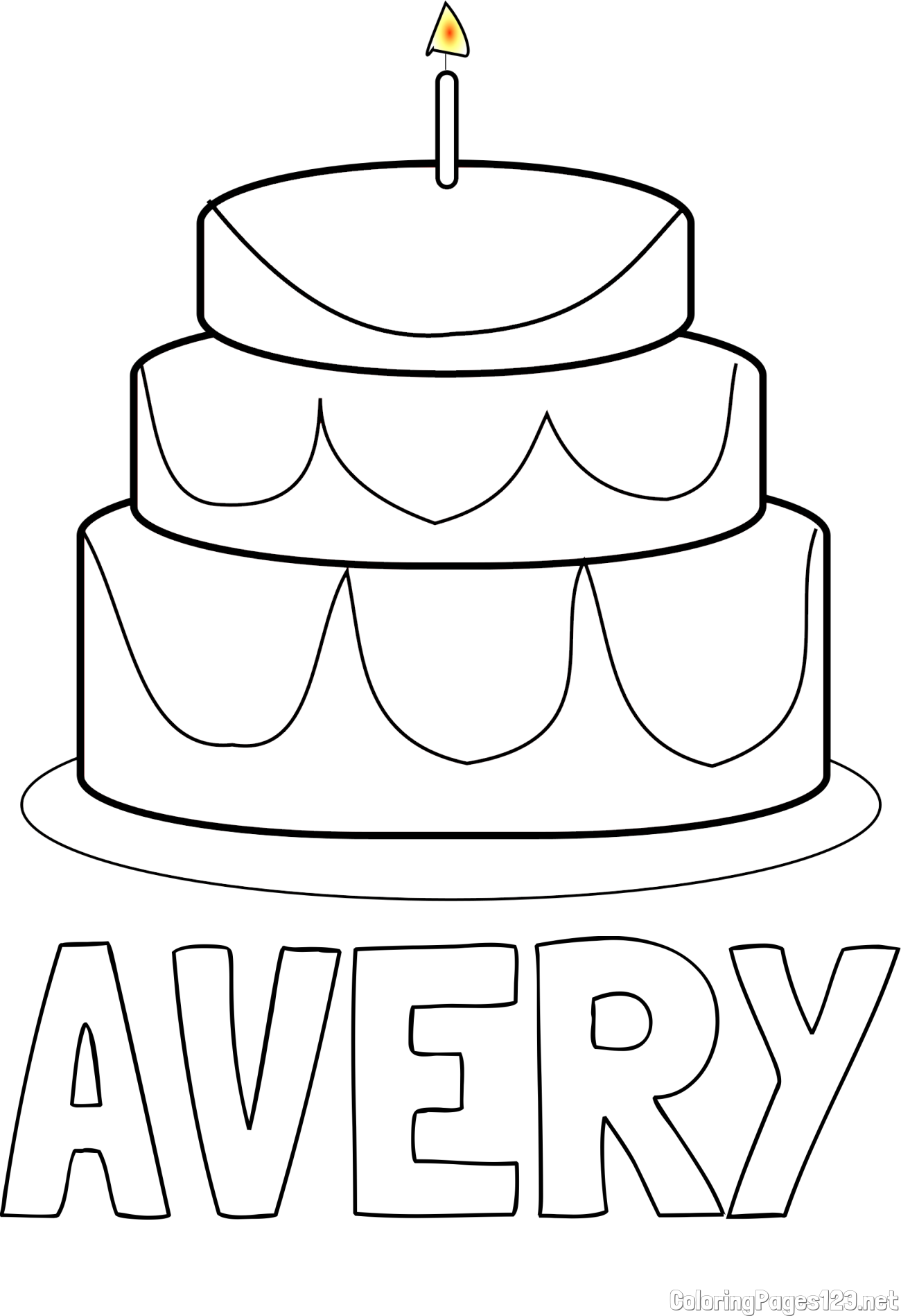 AVERY Coloring Page and Big Birthday Cake Coloring Page
