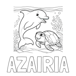 Online Created Coloring Page - AZAIRIA Coloring Page and Coloring Book of a Cute Dolphin with a Turtle in the Sea