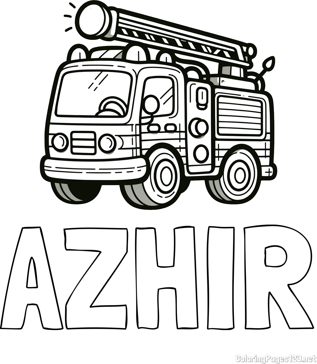 AZHIR Coloring Page and Children's Coloring Page of a Simple Fire Truck
