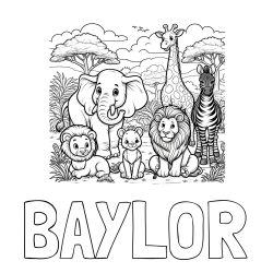 Online Created Coloring Page - BAYLOR Coloring Page and Beautiful Animal Coloring Page - Lion Family, Elephant, Giraffe, and Zebra