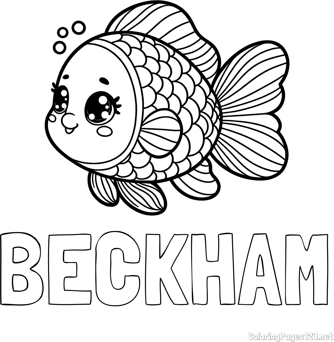 BECKHAM Coloring Page and Coloring Page of a Cute Fish