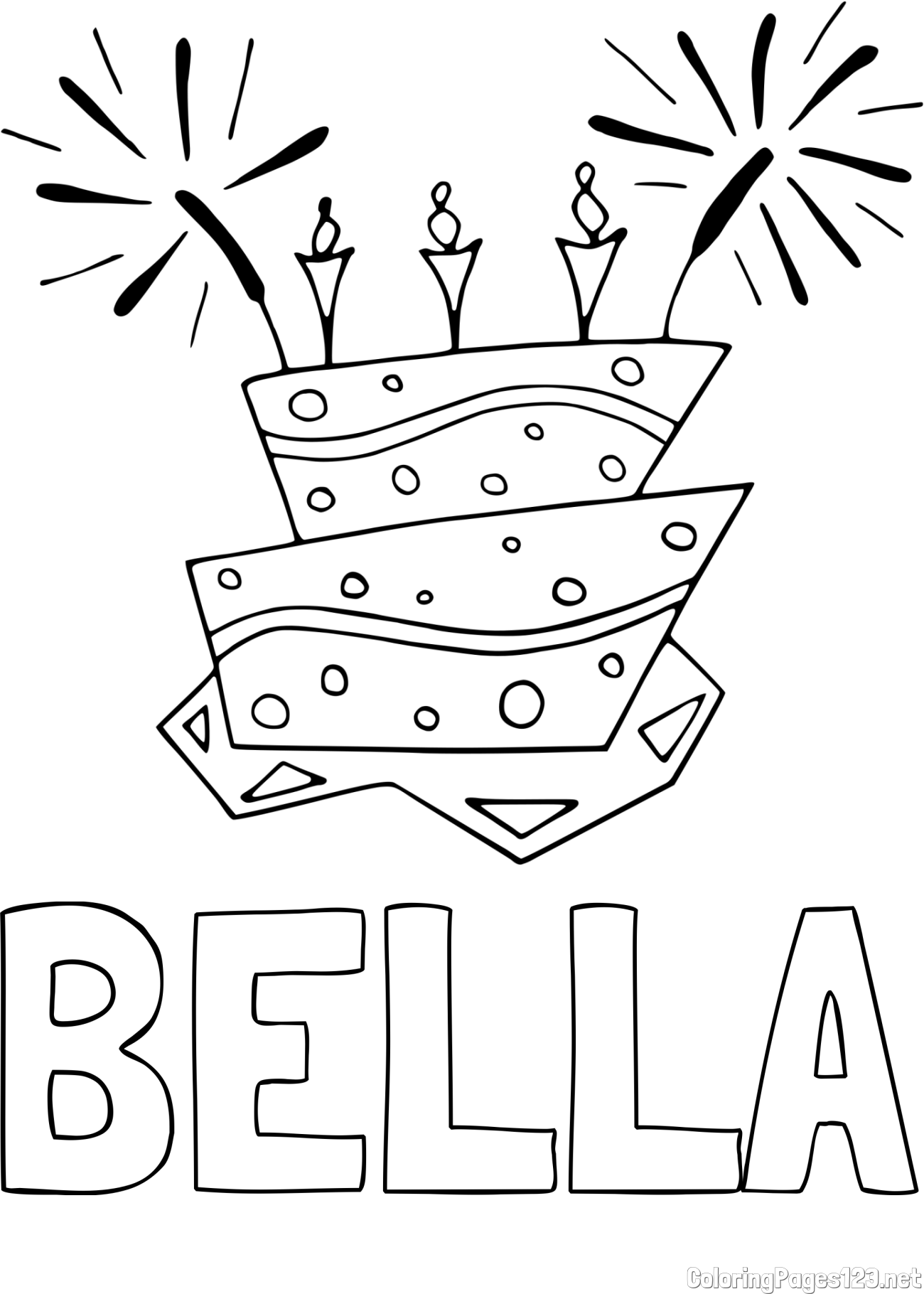 BELLA Coloring Page and Birthday Cake Coloring Page
