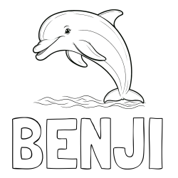 Online Created Coloring Page - BENJI Coloring Page and Children's Coloring Page of a Smiling Dolphin Jumping