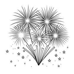 Big Fireworks with Stars Coloring Page