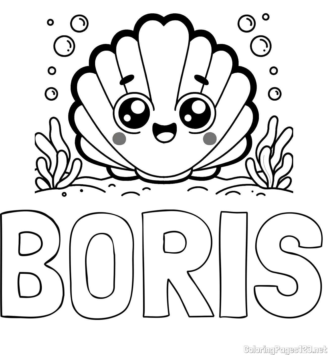 BORIS Coloring Page and Smiling Seashell Coloring Page for Kids