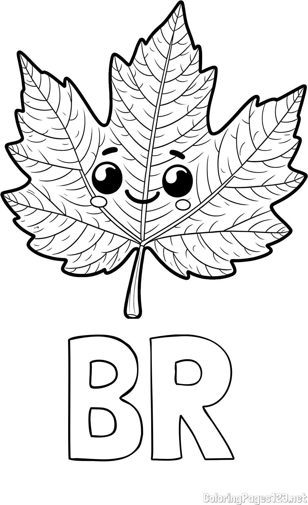 BR Coloring Page and Smiling Leaf Coloring Page for Kids