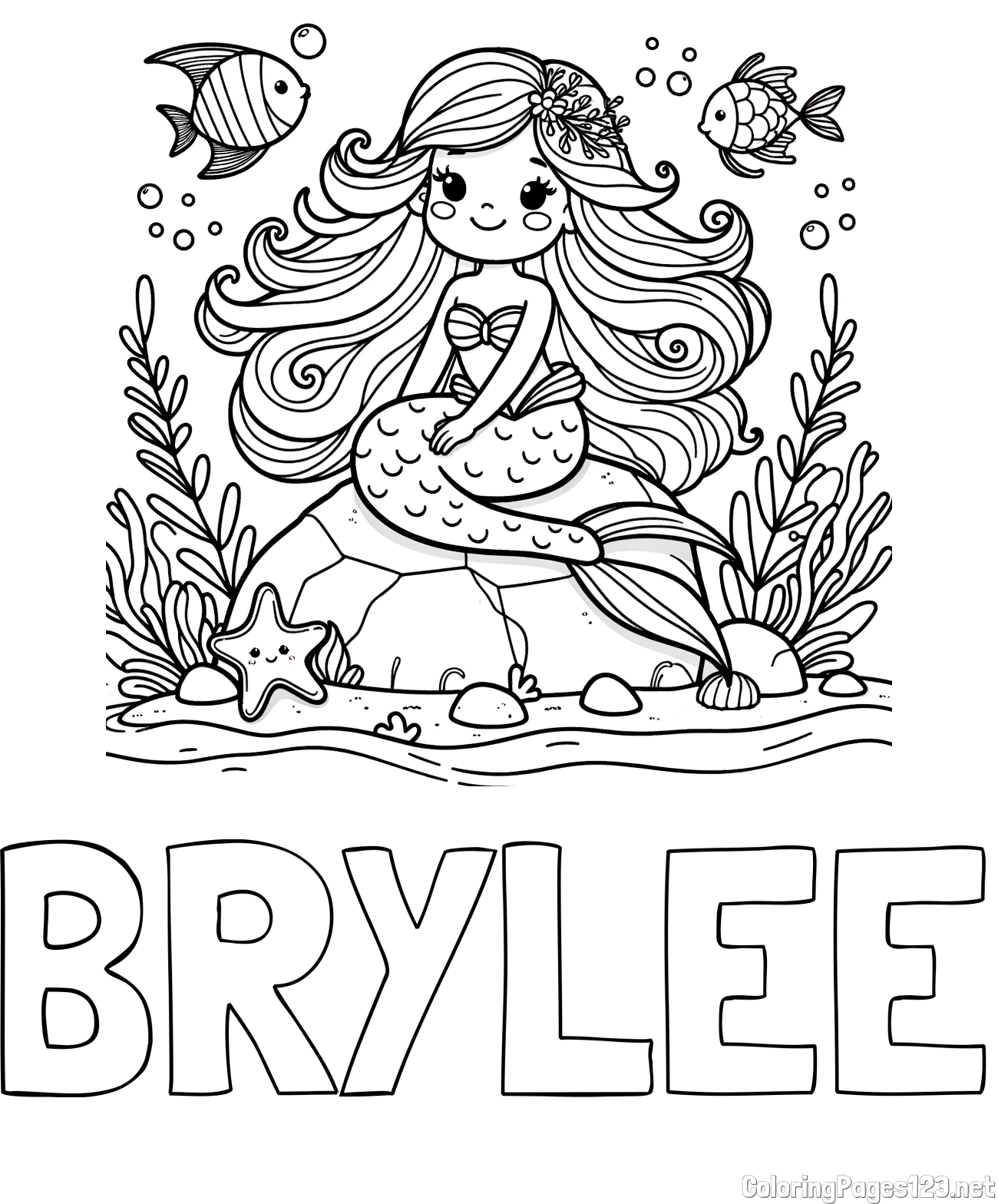 BRYLEE Coloring Page and Coloring Page of a Cute Little Mermaid