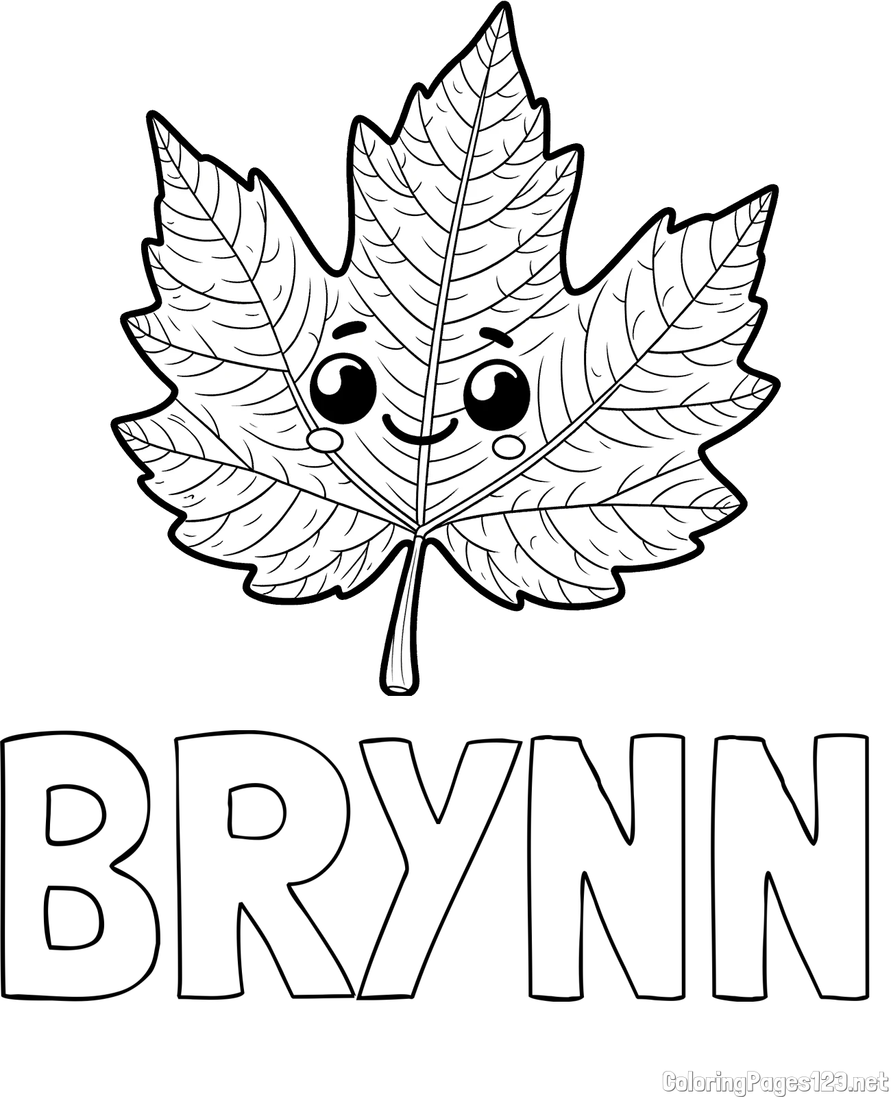 BRYNN Coloring Page and Smiling Leaf Coloring Page for Kids