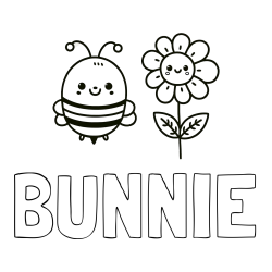 Online Created Coloring Page - BUNNIE Coloring Page and Coloring Page of a Cute Bee and Smiling Flowers