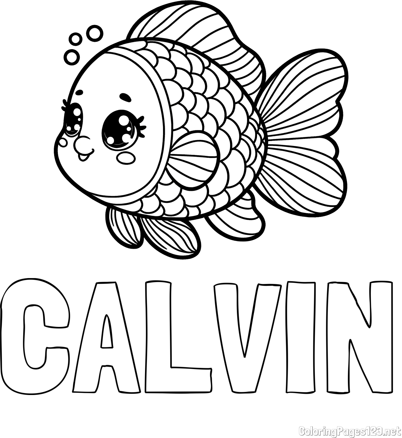 CALVIN Coloring Page and Coloring Page of a Cute Fish