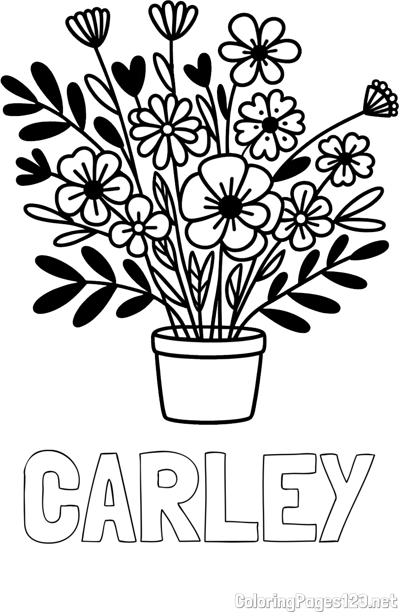 CARLEY Coloring Page and Easy Flower Bouquet Coloring Page