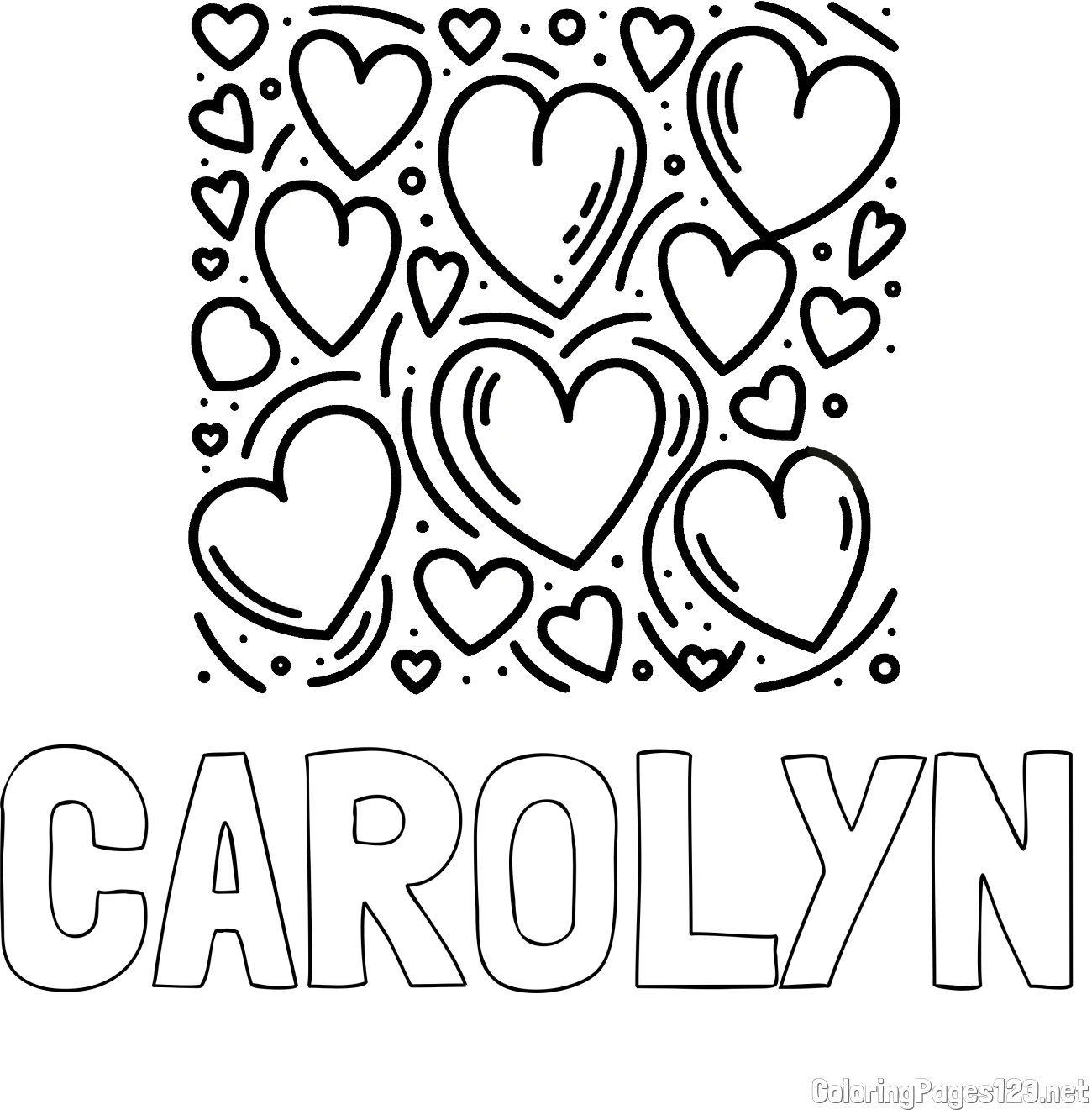 CAROLYN Coloring Page and Free Printable Coloring Page of Hearts