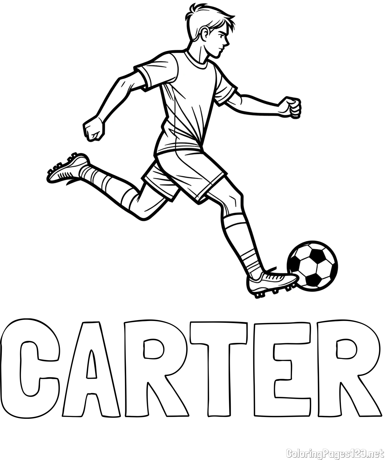 CARTER Coloring Page and Soccer Player in Action Coloring Page