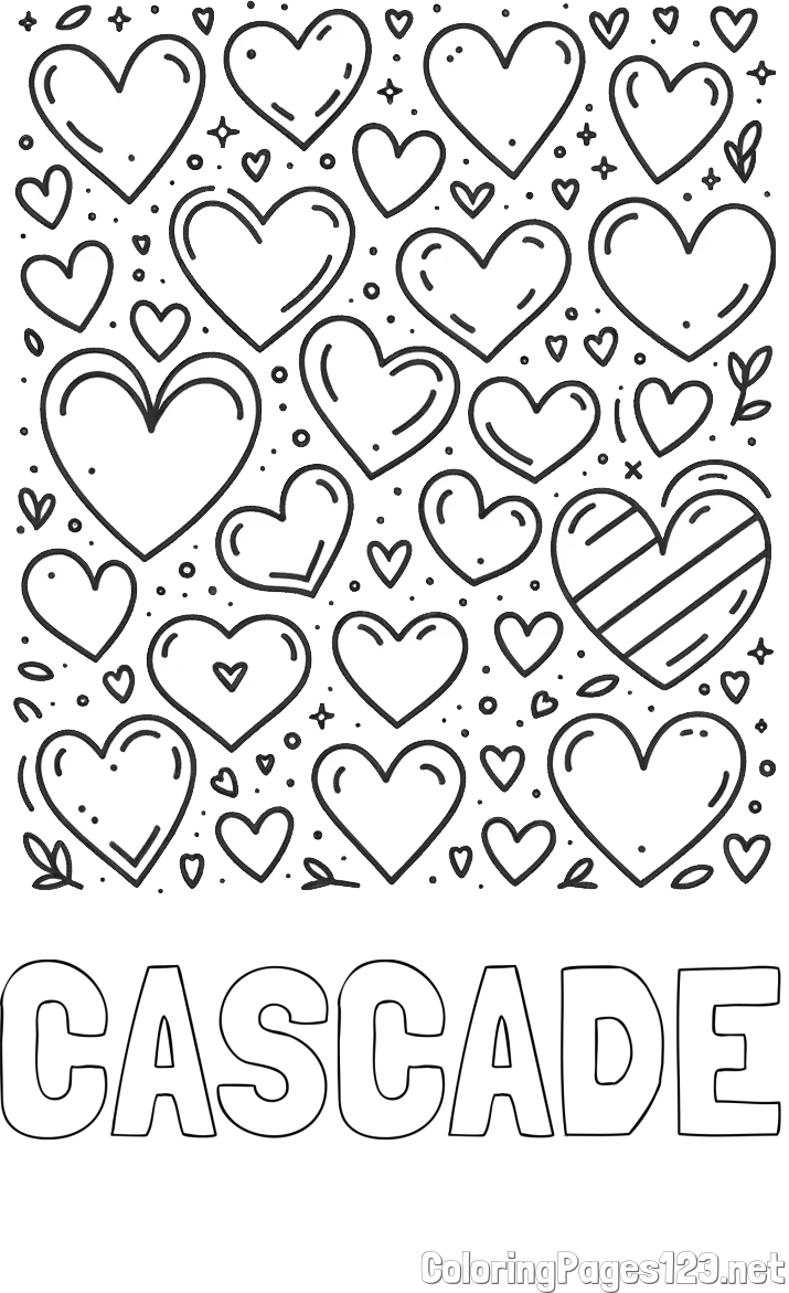 CASCADE Coloring Page and Children's Coloring Page of Many Hearts