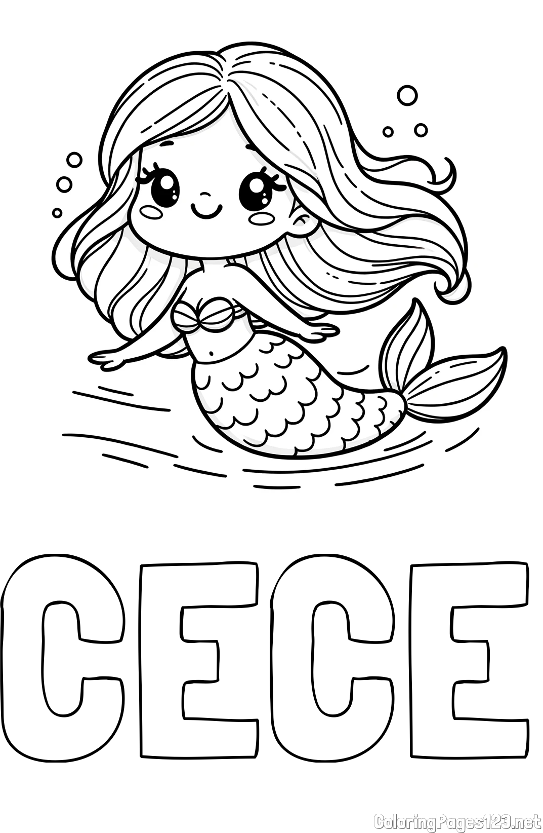 CECE Coloring Page and Coloring Page of a Cute Mermaid