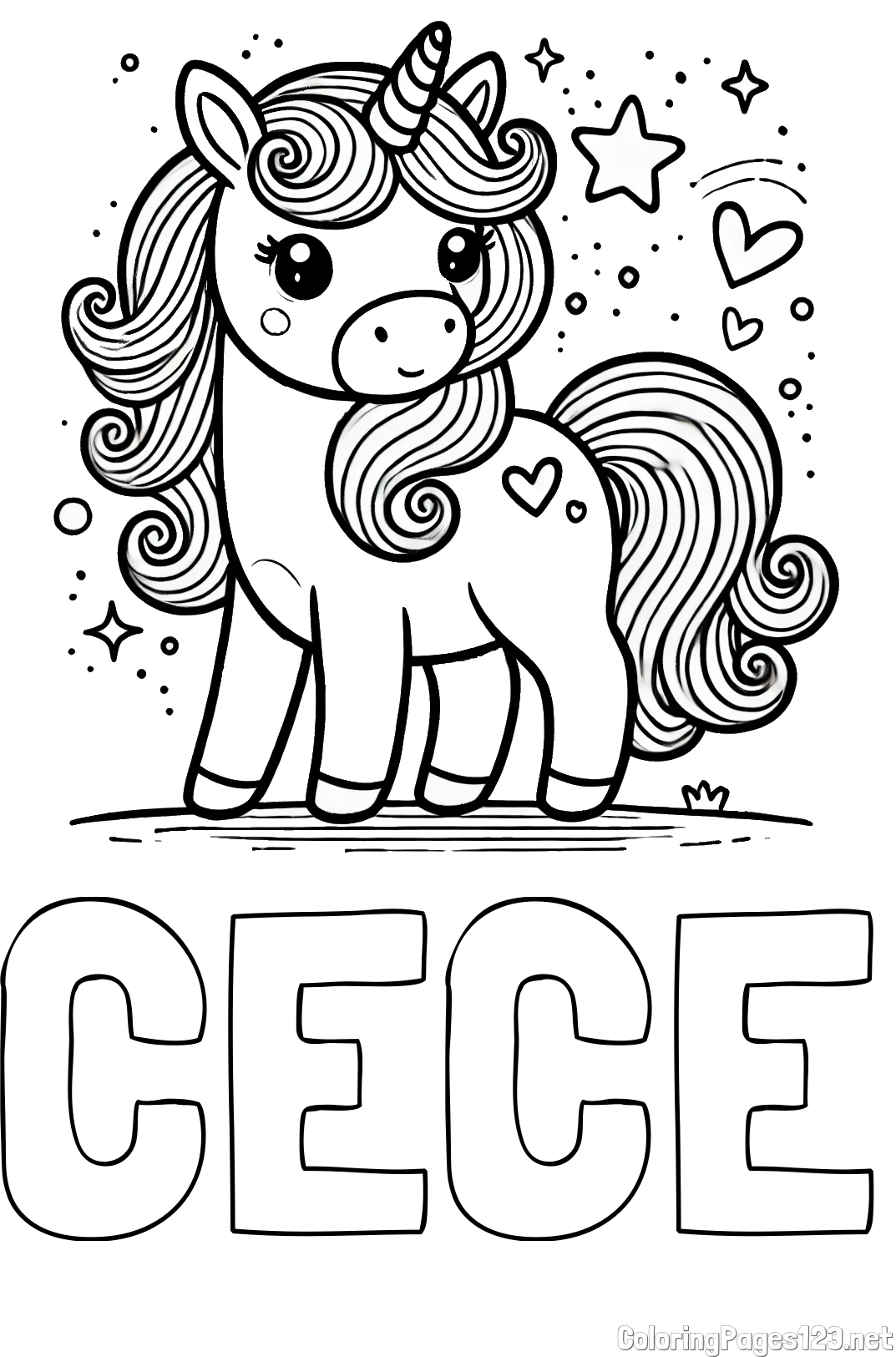 CECE Coloring Page and Cute Unicorn Coloring Page