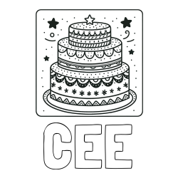 Online Created Coloring Page - CEE Coloring Page and Big Cake Coloring Page