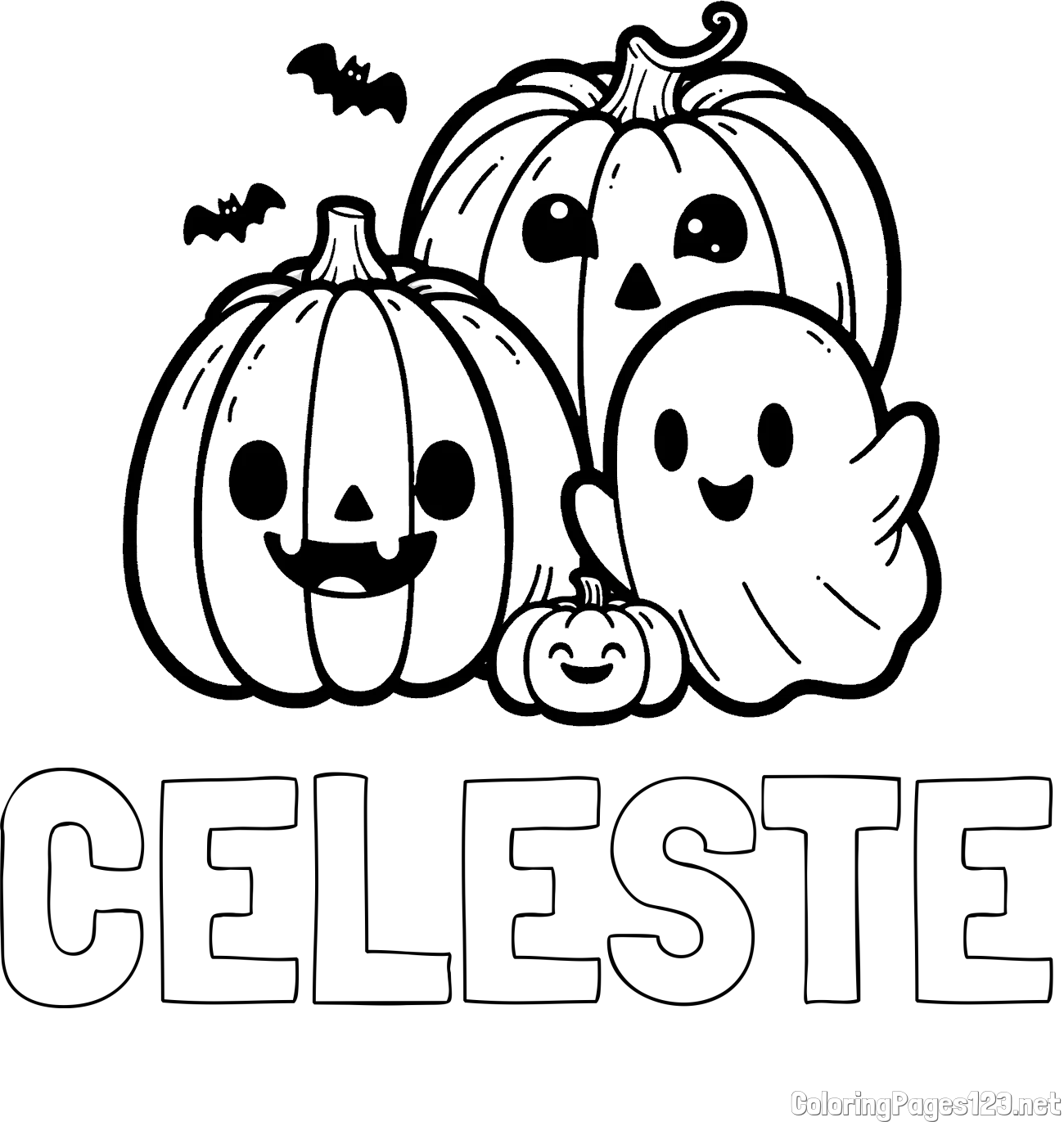 CELESTE Coloring Page and Halloween Pumpkin and Ghost Coloring Page