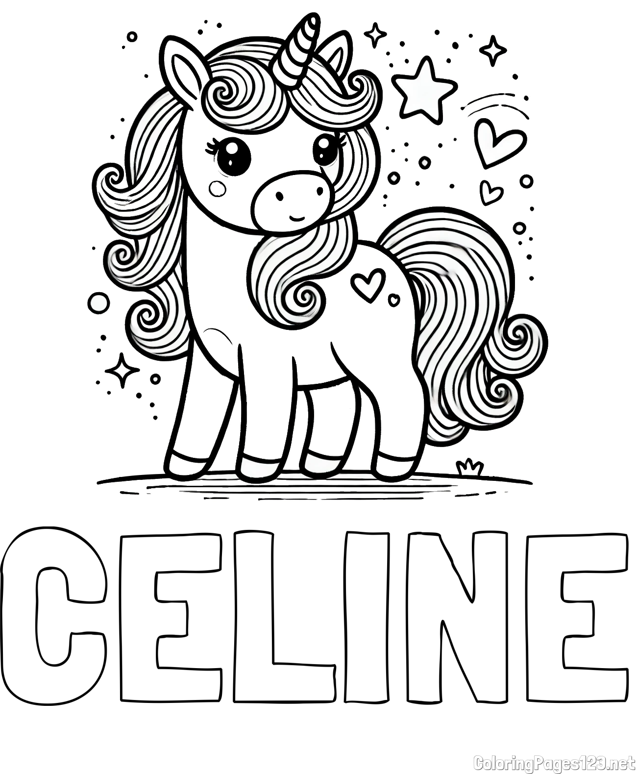 CELINE Coloring Page and Cute Unicorn Coloring Page