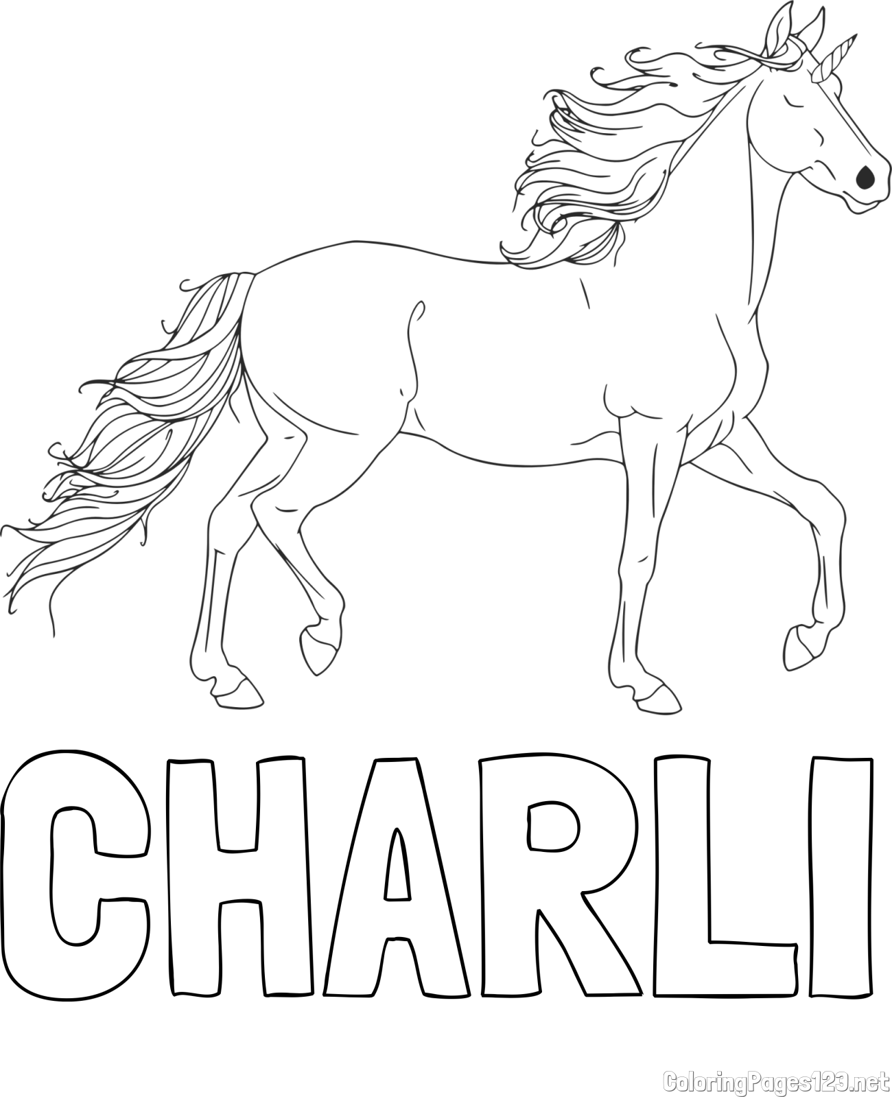 CHARLI Coloring Page and Beautiful Unicorn Coloring Page