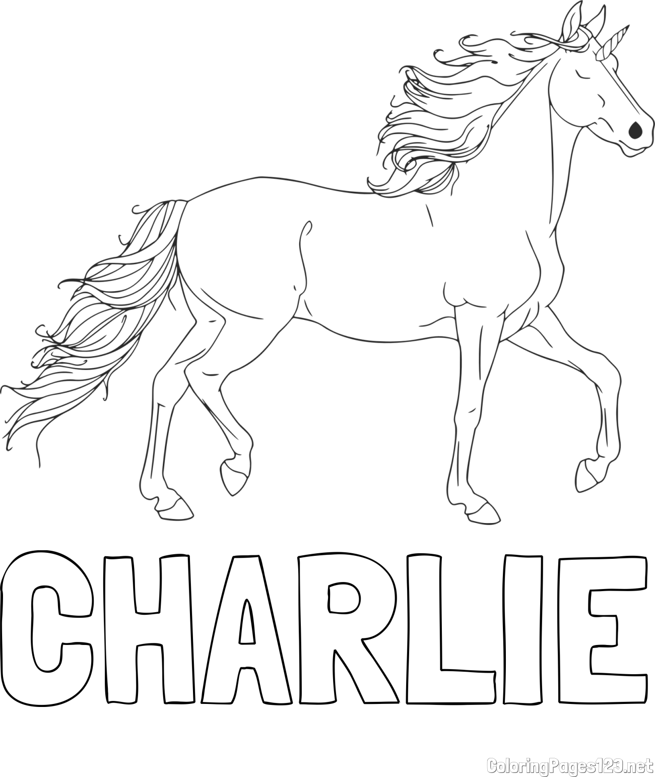 CHARLIE Coloring Page and Beautiful Unicorn Coloring Page