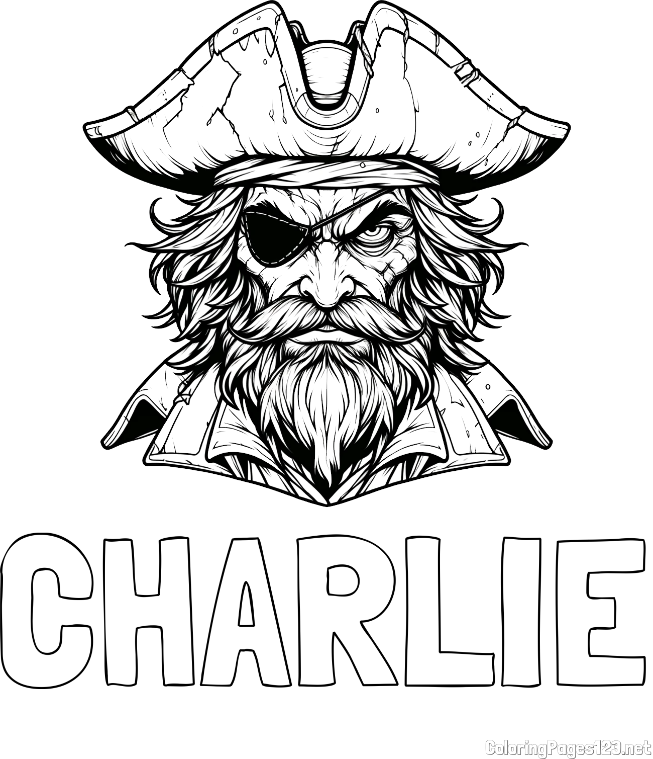 CHARLIE Coloring Page and Realistic Evil Pirate Coloring Page