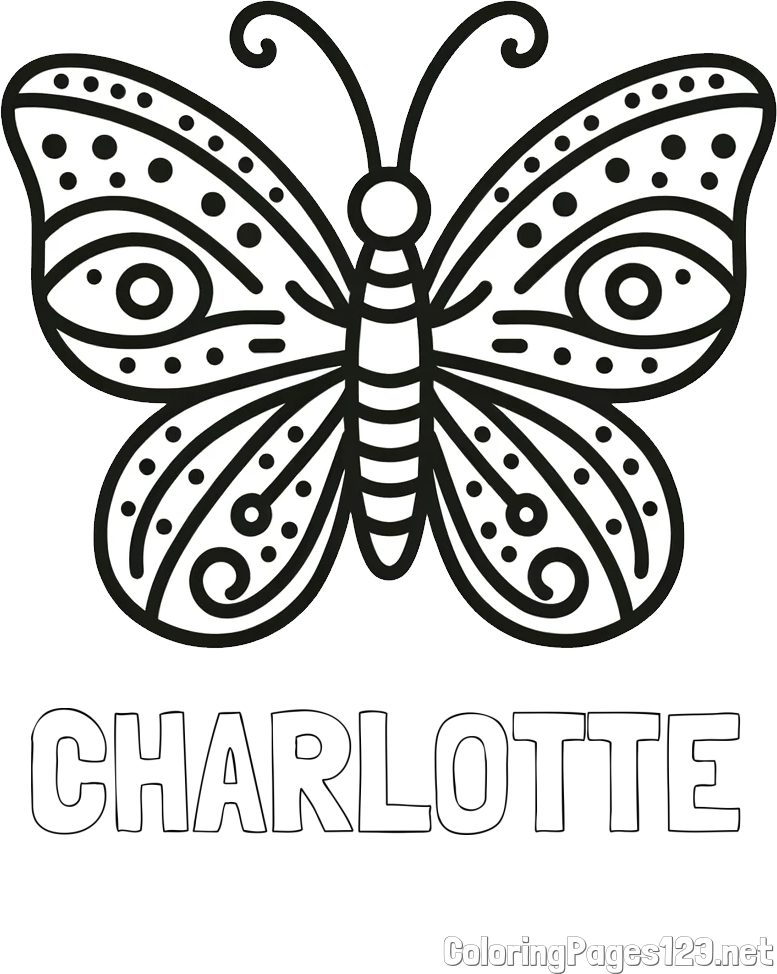 CHARLOTTE Coloring Page and Butterfly Coloring Page (Simple)