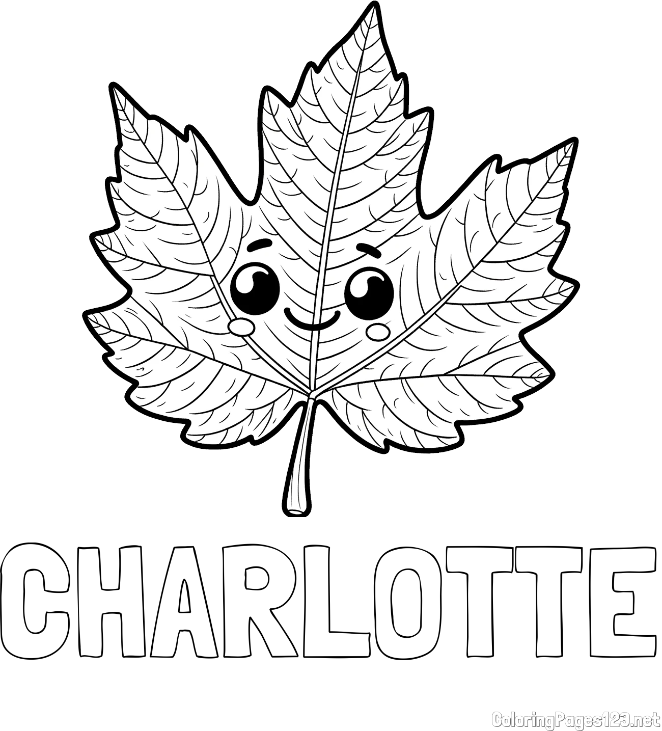 CHARLOTTE Coloring Page and Smiling Leaf Coloring Page for Kids