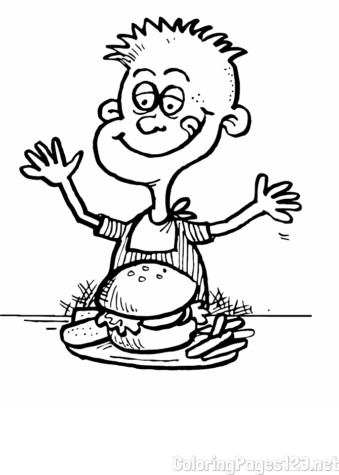 Child Eating a Hamburger Coloring Page -