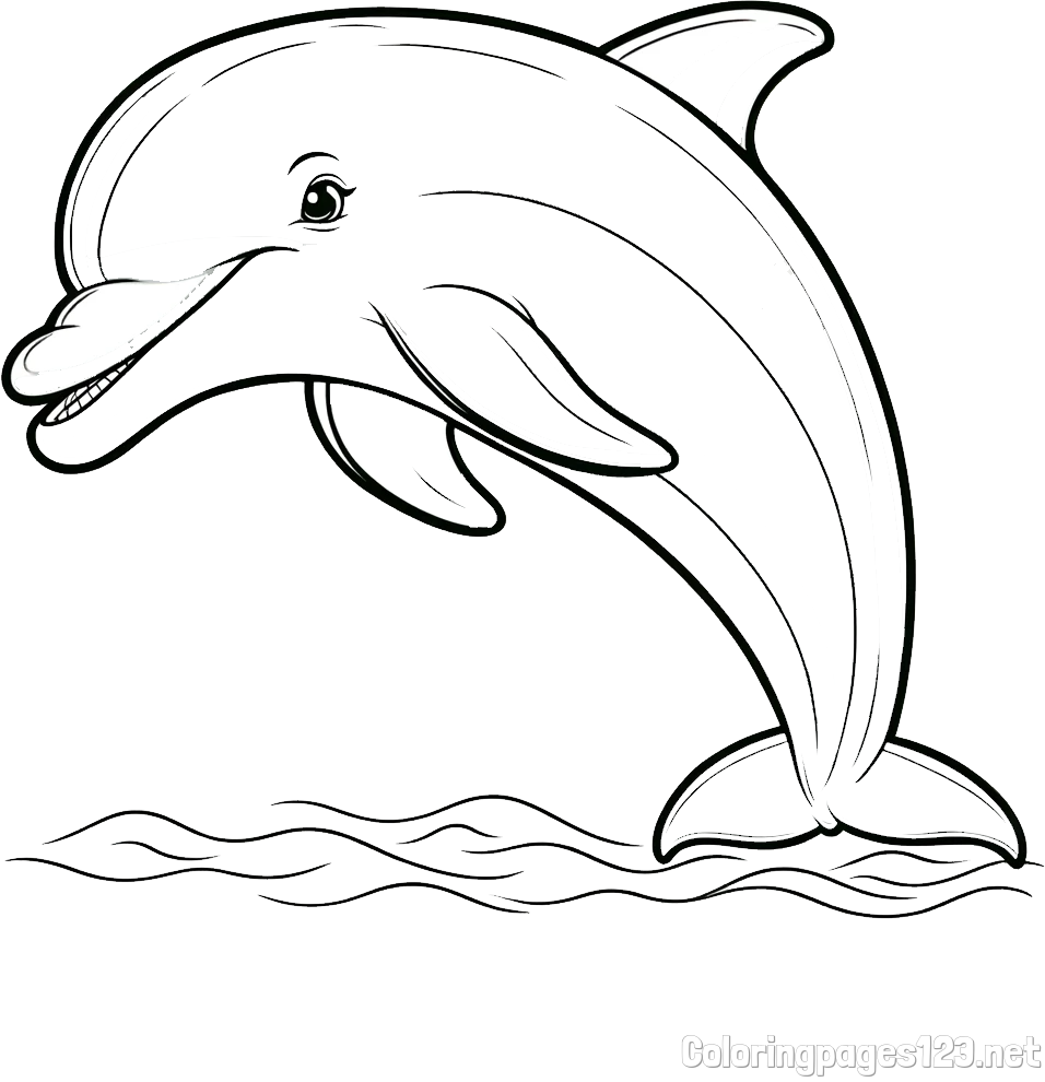 Children's Coloring Page of a Smiling Dolphin Jumping