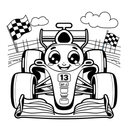 Children's Coloring Page of a Smiling Formula One Car
