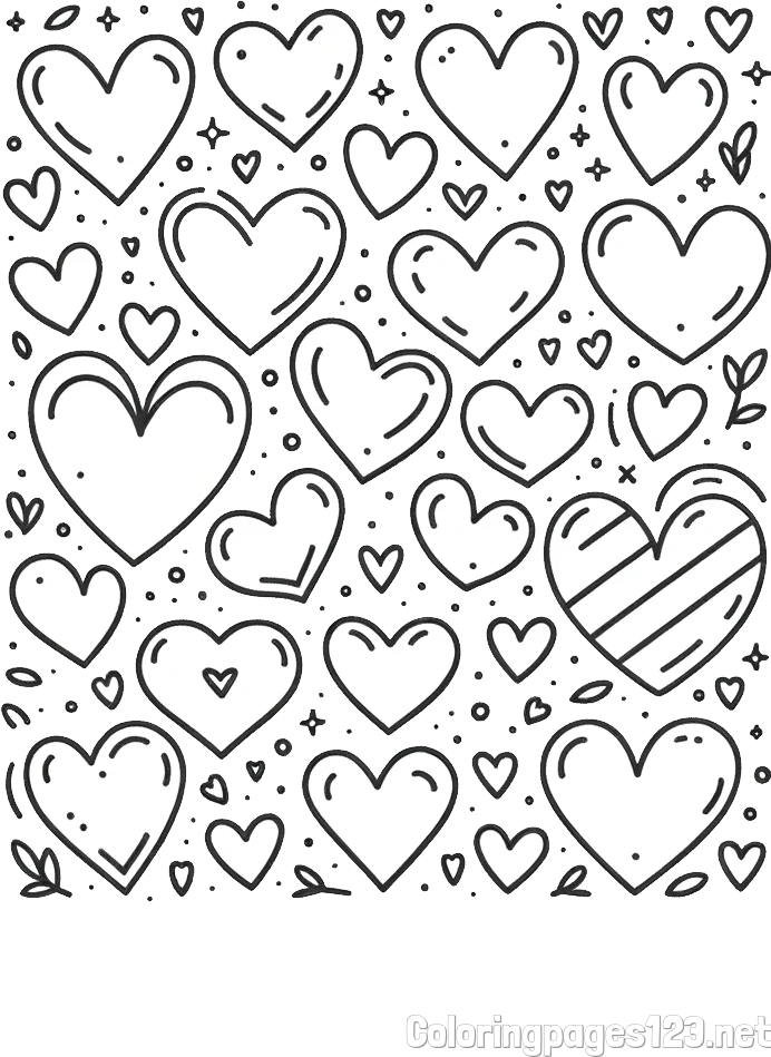 Children's Coloring Page of Many Hearts