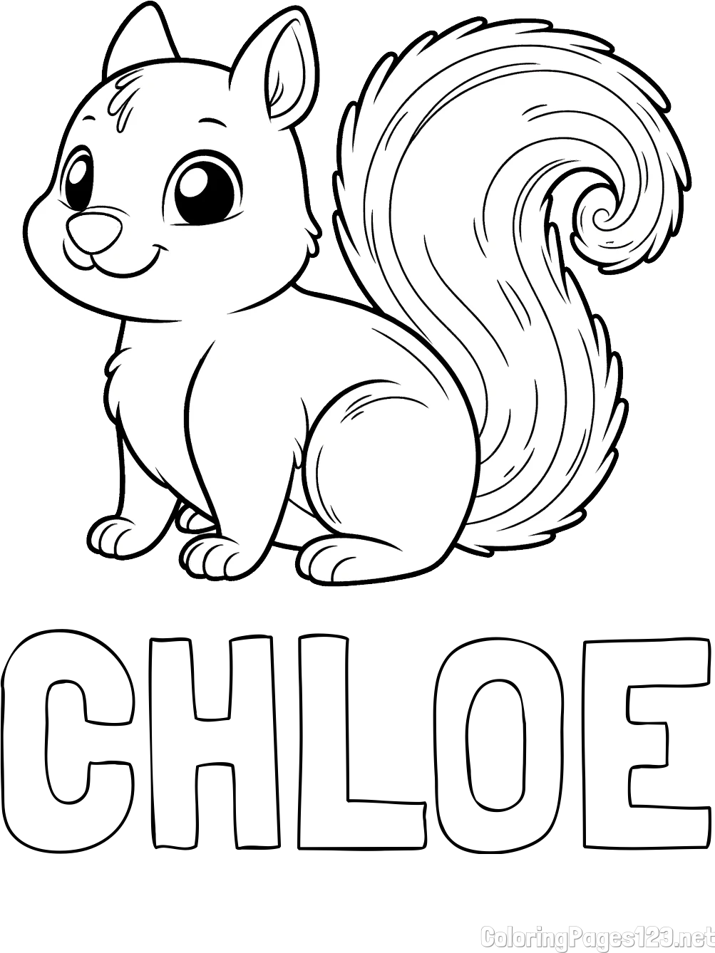 CHLOE Coloring Page alongside Coloring Page of a Smiling Squirrel