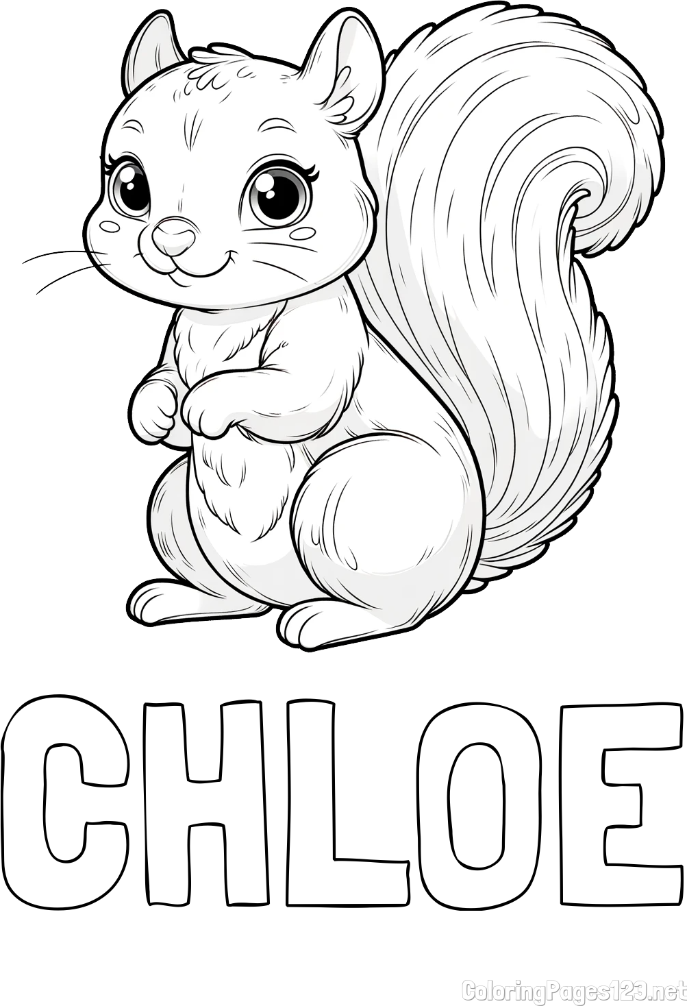 CHLOE Coloring Page alongside Easy Coloring Page of a Squirrel