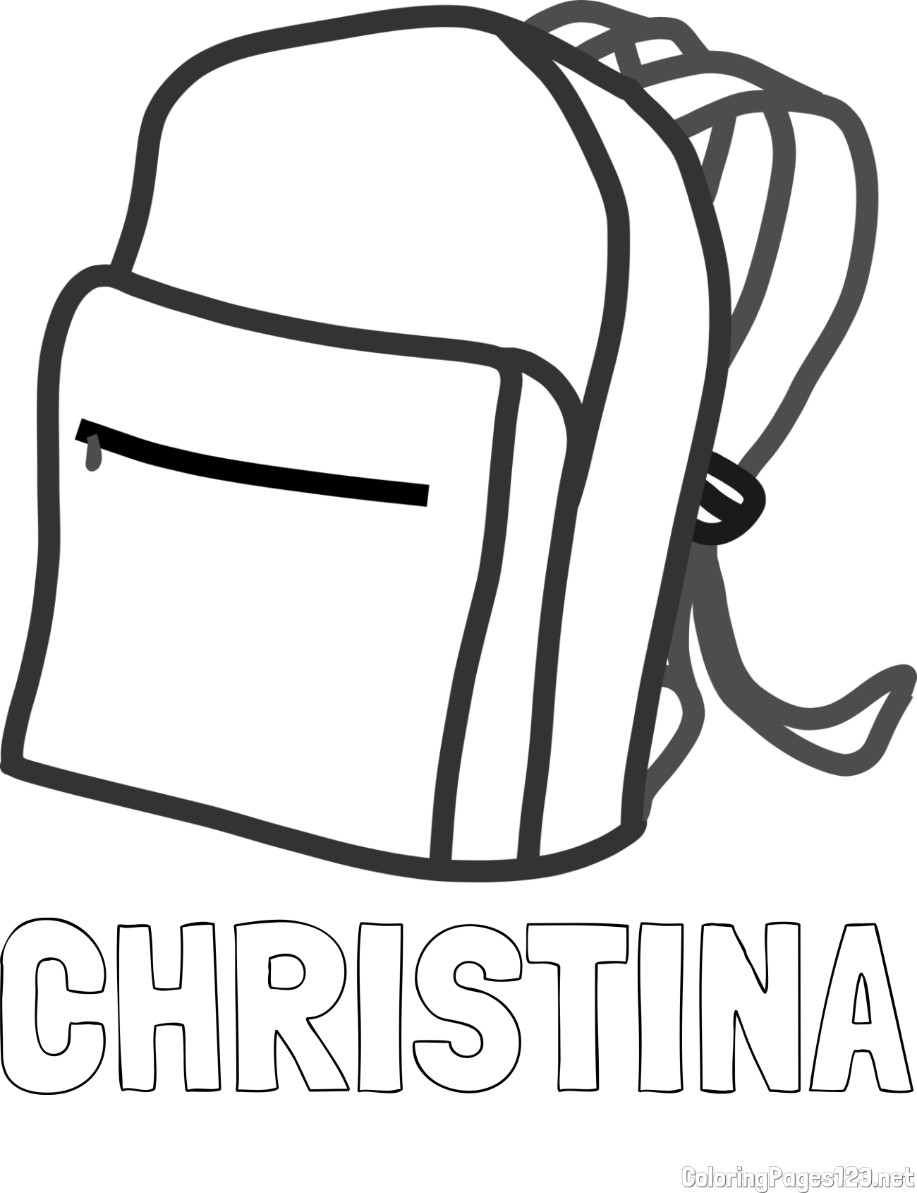 CHRISTINA Coloring Page and School Backpack Coloring Page