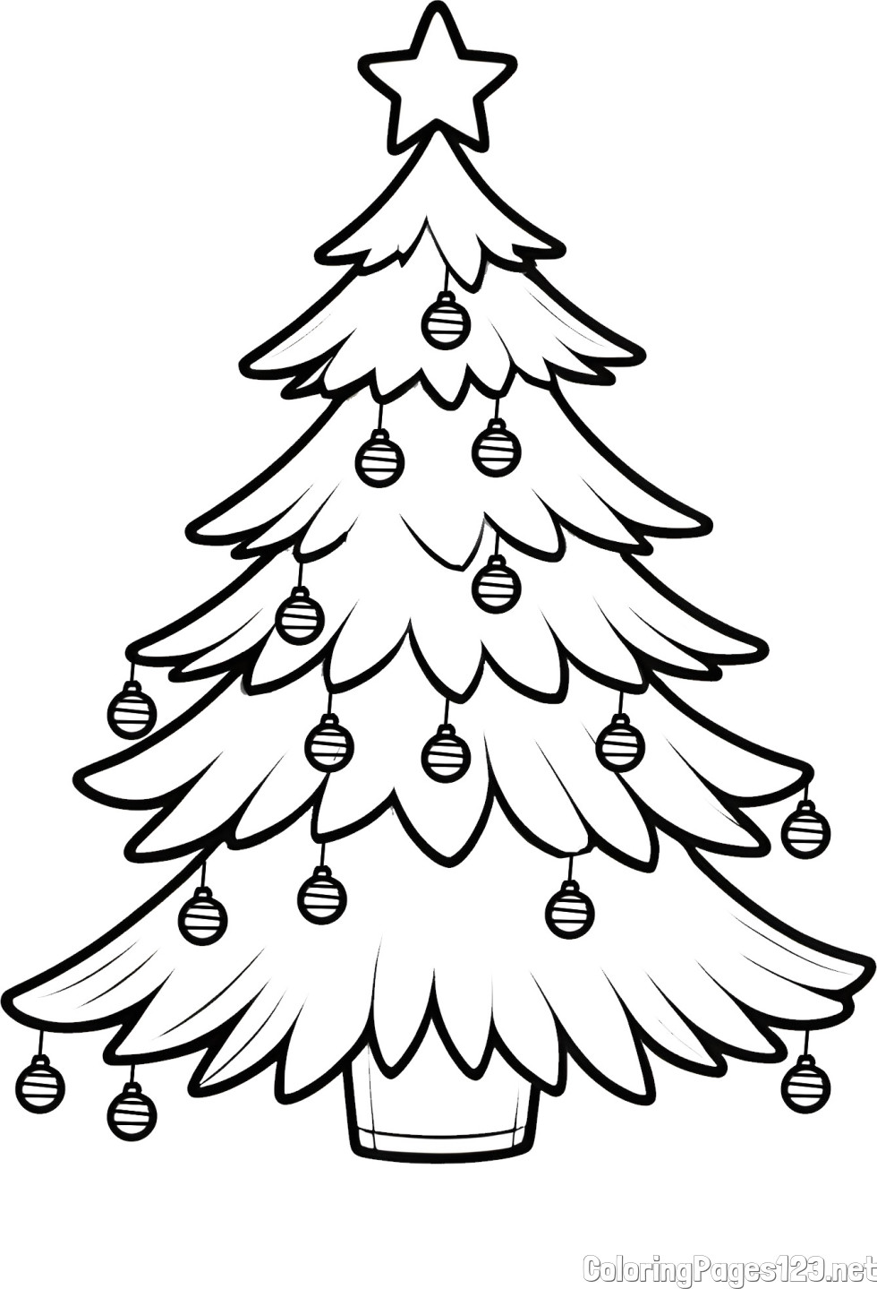 Christmas Tree with Star and Ornaments Coloring Page