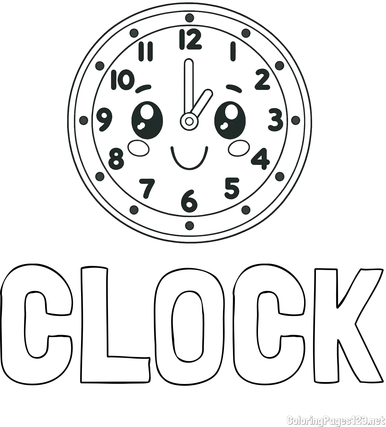 CLOCK Coloring Page and Smiling Clock Coloring Page